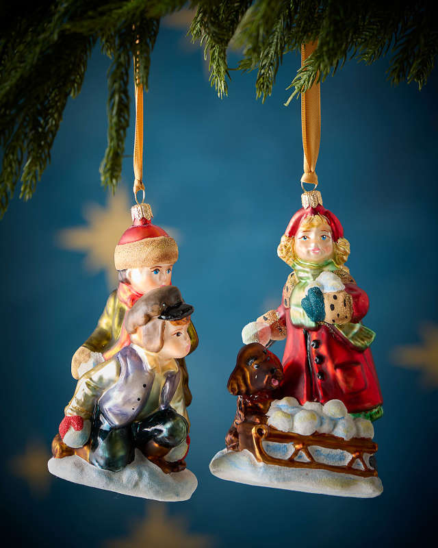 Children Playing in the Snow Christmas Ornaments, Set of 3